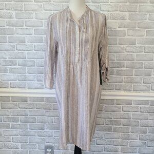 Tahari Linen Blend Shirt Dress Long Sleeve Roll Tab Med Boho Lagenlook Casual